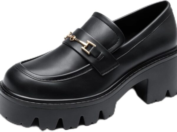 Women’s Platform Chunky Heel Loafers – Slip-On Lug Sole Casual Office Shoes