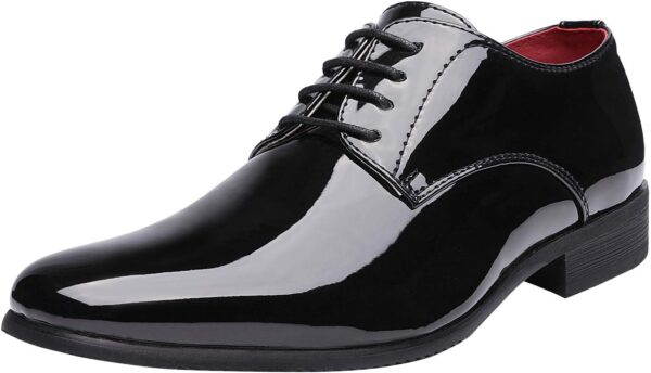 Men’s Faux Patent Leather Tuxedo Formal Shoes – Classic Lace-Up Oxford Style