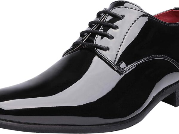 Men’s Faux Patent Leather Tuxedo Formal Shoes – Classic Lace-Up Oxford Style