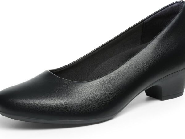 Women’s Chunky Low Block Heel Closed Toe Pumps – Comfortable Work & Wedding Shoes
