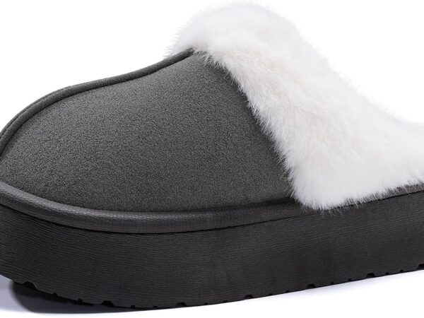Platform Slippers for Women Memory Foam House Slippers Thick Sole Slip-Resistant Fuzzy House Shoes Winter Indoor and Outdoor