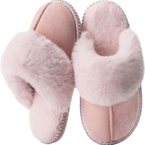 Fuzzy Slippers for Women with Memory Foam Warm Winter Faux Fur Slippers House Shoes Indoor Outdoor Gifts For Women Suede Anti-Skid