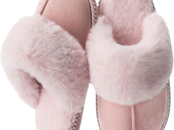 Fuzzy Slippers for Women with Memory Foam Warm Winter Faux Fur Slippers House Shoes Indoor Outdoor Gifts For Women Suede Anti-Skid