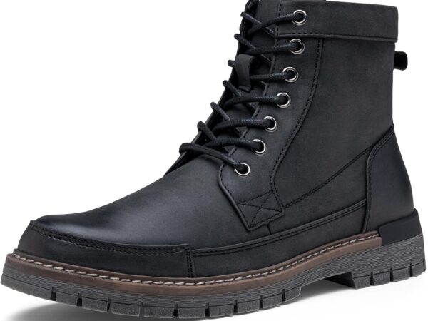 Men’s Motorcycle Combat Boots, Lace-Up Side Zip Casual Biker Ankle Boots