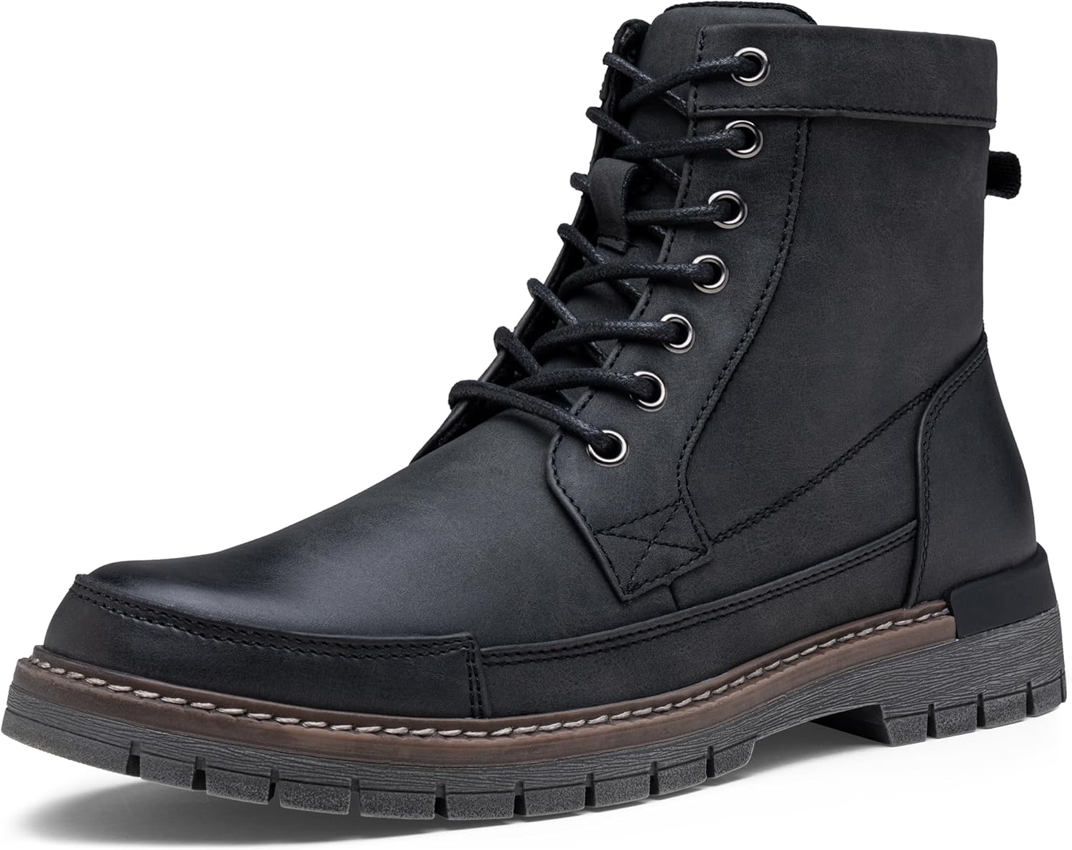 Men’s Motorcycle Combat Boots, Lace-Up Side Zip Casual Biker Ankle Boots