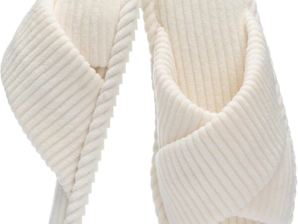Slippers for Women Memory Foam House Bedroom Corduroy Crossbands Open Toe Slides Sandals Shoes Comfy Trendy Gift for womens Anti-Skid sole