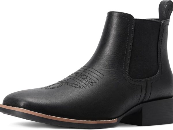 Men’s Western Cowboy Chelsea Boots, Square Toe Retro Ankle Boots with Side Zipper