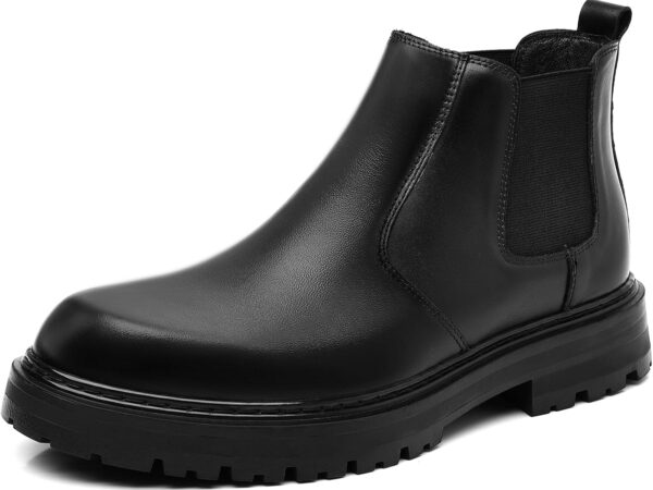 Men’s Wide Toe Platform Chelsea Boots, Casual Slip-On Fashion Ankle Boots with Height Increase Sole