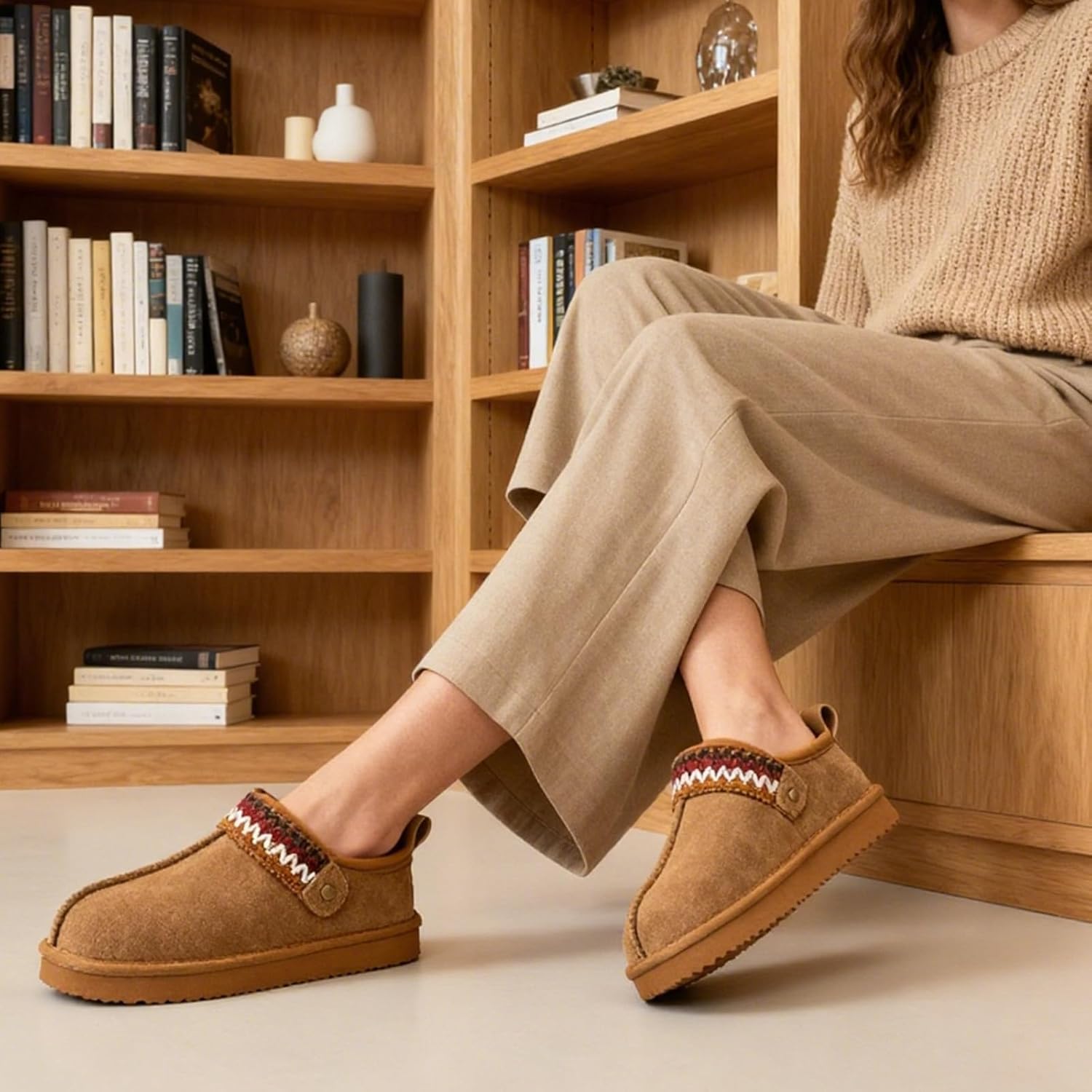 Women's Memory Foam Slippers Winter Warm Cozy Faux Fur Suede House Shoes Indoor Outdoor - Image 2