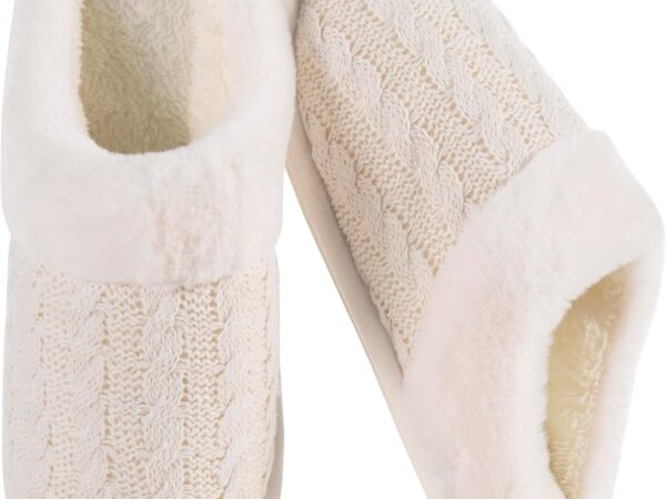 Winter Fuzzy Slippers for Women,Cozy Memory Foam House Shoes Soft Cable Knit Non-Slip Indoor Slippers