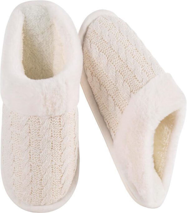 Winter Fuzzy Slippers for Women,Cozy Memory Foam House Shoes Soft Cable Knit Non-Slip Indoor Slippers