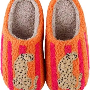Comfy Home Elastic Slippers Retro Memory Foam Fuzzy Shoes For Womens Mens Cute Cartoon Plush Fluffy Warm Fur Lined Slippers Winter Indoor House Shoes