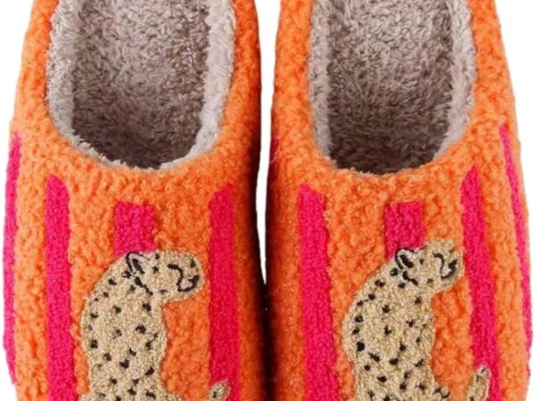 Comfy Home Elastic Slippers Retro Memory Foam Fuzzy Shoes For Womens Mens Cute Cartoon Plush Fluffy Warm Fur Lined Slippers Winter Indoor House Shoes