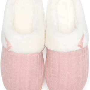 Women's Slip on Fuzzy Slippers Memory Foam House Slippers Outdoor Indoor Warm Plush Bedroom Shoes Scuff with Faux Fur Lining