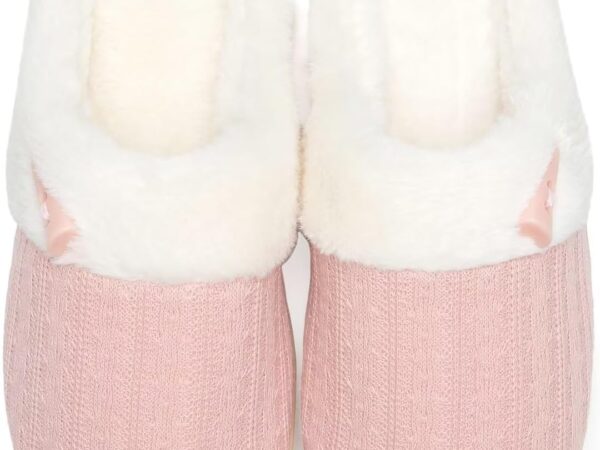 Women's Slip on Fuzzy Slippers Memory Foam House Slippers Outdoor Indoor Warm Plush Bedroom Shoes Scuff with Faux Fur Lining