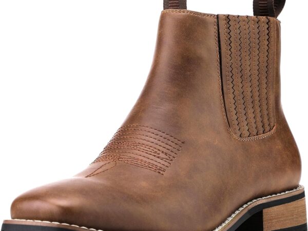 Men’s Patent Leather Chunky Combat Boots, Wide Toe Lace-Up Side Zip Ankle Boots