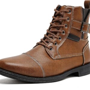 Men’s Genuine Leather Lace-Up Dress Boots, Classic Casual Ankle Boots