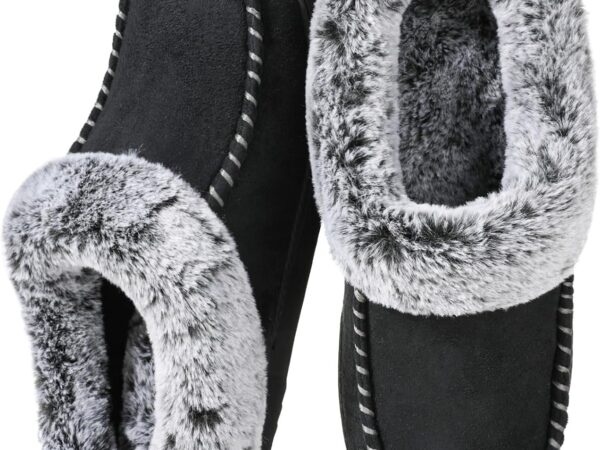 Women's Memory Foam House Slippers with Hard Bottom, Fur Lined House Shoes with Non-Slip Rubber Sole for Indoor & Outdoor