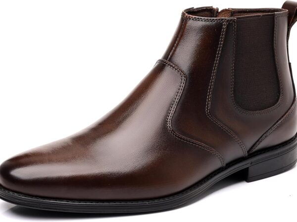Men’s Genuine Leather Chelsea Boots, Side Zipper Slip-On Ankle Boots, Oxford Style Dress Boots