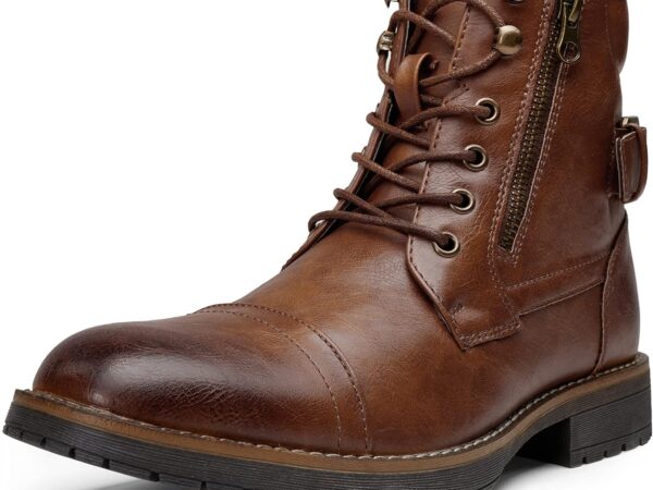 Men’s Western Cowboy Boots, Square Toe Embroidered Slip-Resistant Work Ankle Boots
